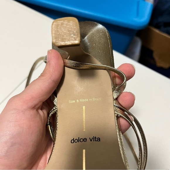 Dolce Vita Malabo Platinum Gold Metallic Leather Strappy Heels Shoes Size 9 - Picture 8 of 9